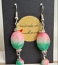 Gorgeous Watermelon Gemstone Oval Bead Earrings with Dangle - Image 5