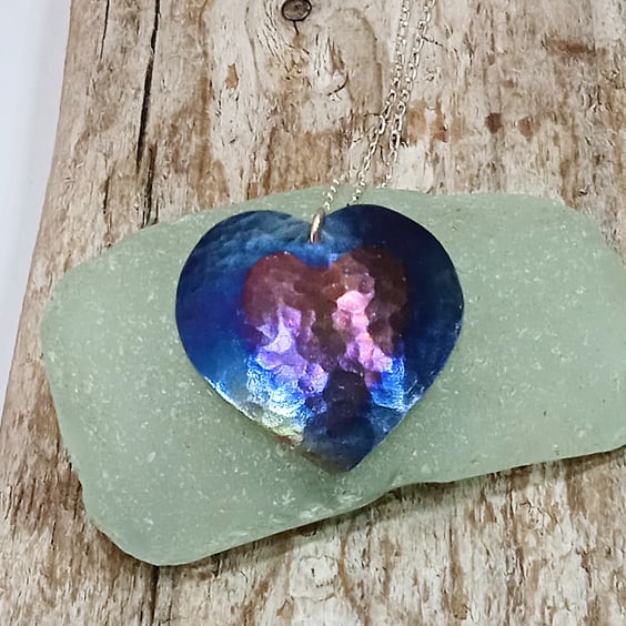  Handmade Coloured Titanium Heart Pendant Necklace - UK Free Post