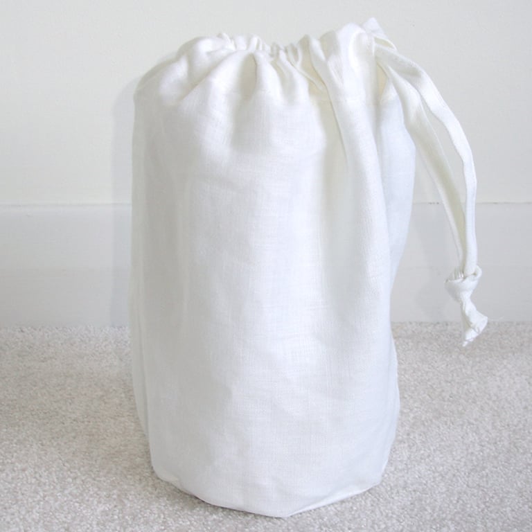 Toilet Roll Holder 2 Loo Rolls Storage Drawstring Bag White Linen