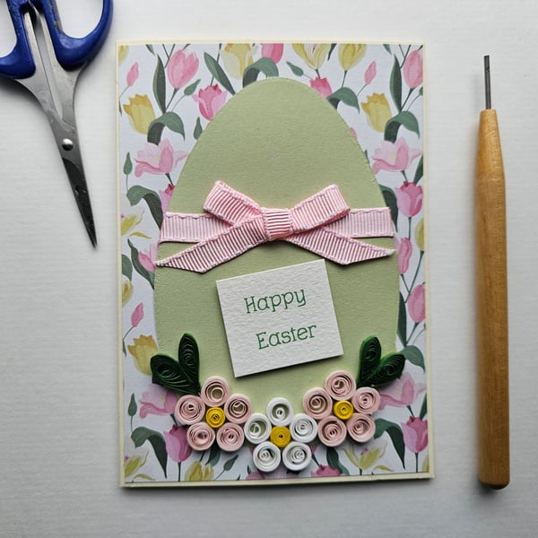 Easter Egg Quilled Flowers Card Size 6" x 4" 