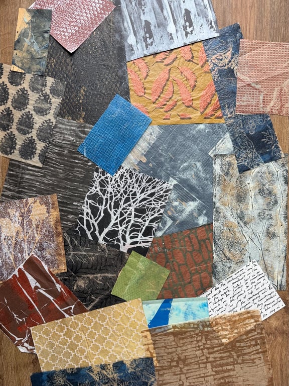 Grungy Gothic Collage Paper Bundle, Hand-Printed SMALL collage sheets (20)