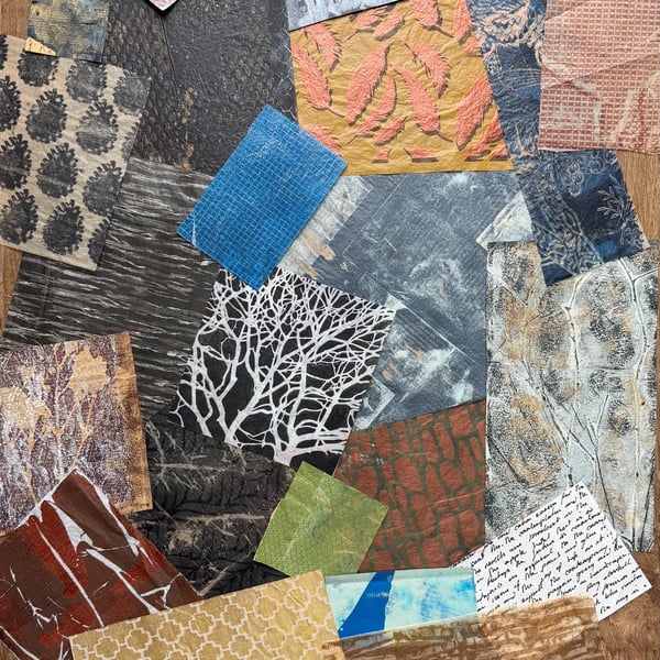 Grungy Gothic Collage Paper Bundle, Hand-Printed SMALL collage sheets (20)