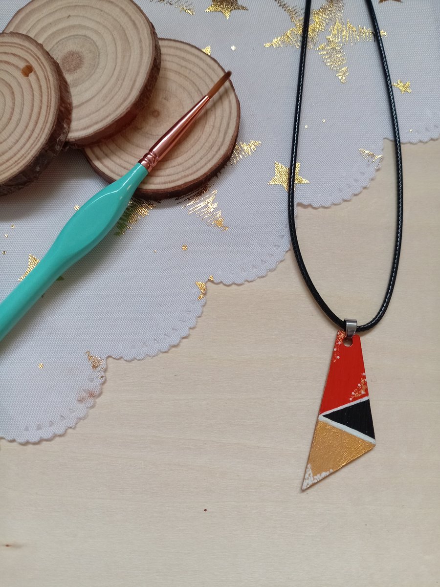Geometric orange black and gold necklace 