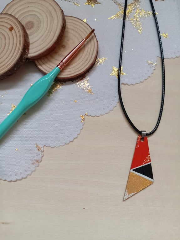 Geometric orange black and gold necklace 