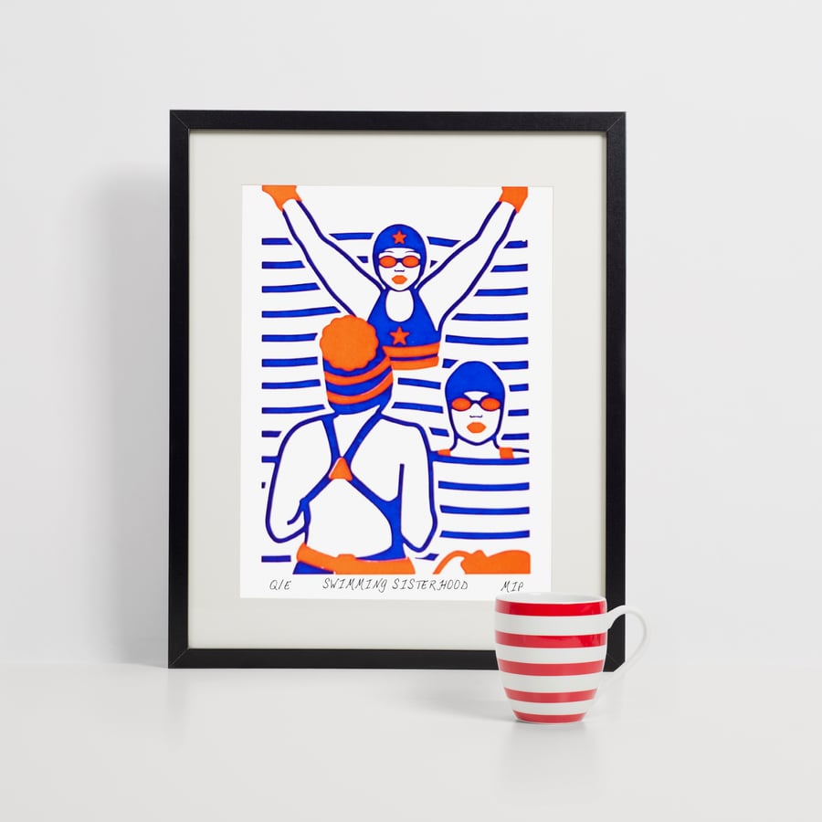 Swimming Sisterhood, 2 Colour Screen Print 