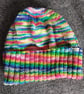 Beanie Hat Hand Knit Rainbow  - Image 1