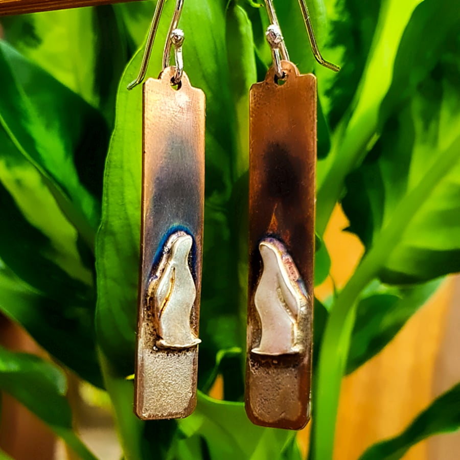 Fine Silver and Copper Hare Earrings