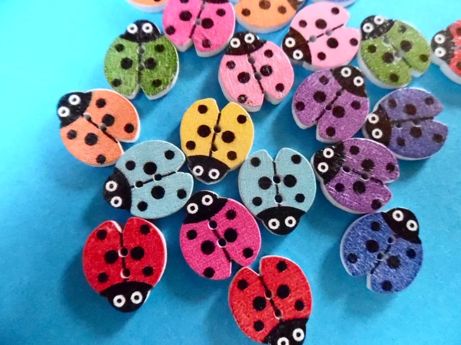 10 x Assorted  Ladybird Shape  Wood Buttons  2 holes