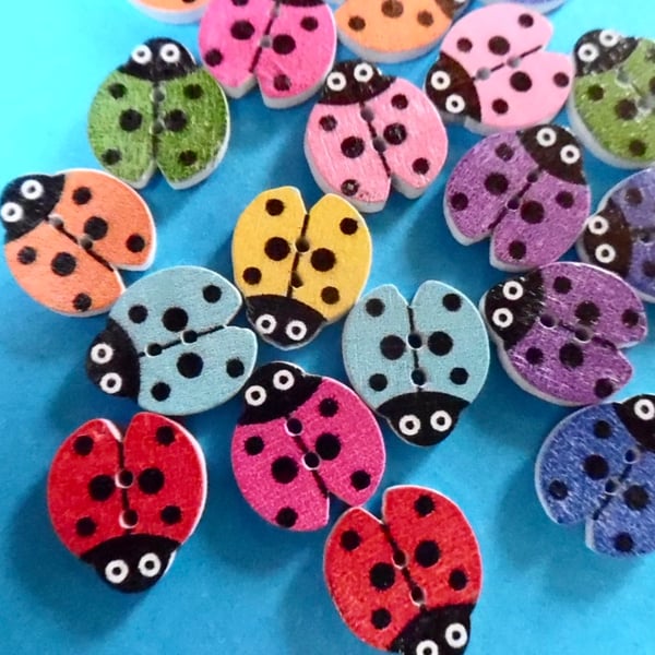 10 x Assorted  Ladybird Shape  Wood Buttons  2 holes