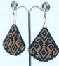 Teardrop Beaded Earrings in Black with Gold Geometric Pattern