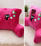 Handmade Pink Cuddle Cushion with Black Cat, Fuchsia Reading Pillow with Arms - Image 3