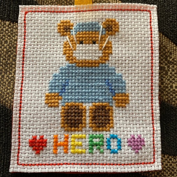 Hero bear, cross stitched hero bear , doctor bear , rainbow hero bear