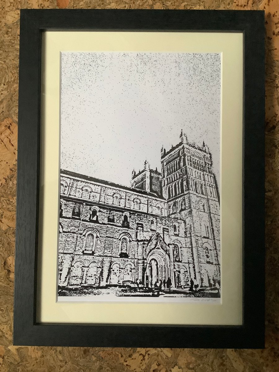 Durham Cathedral Monochrome Singular Original Print One of a Kind Framed Print