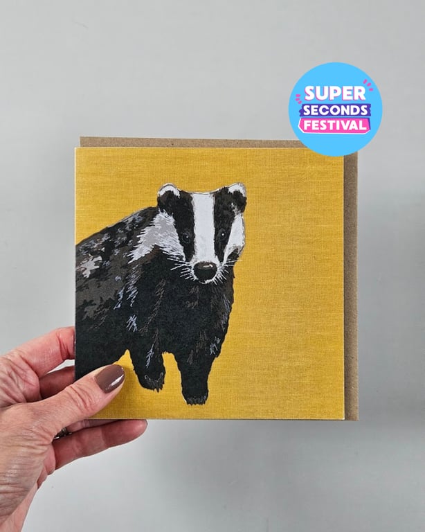 Badger greetings card, blank card, Wildlife, Super Seconds Festival