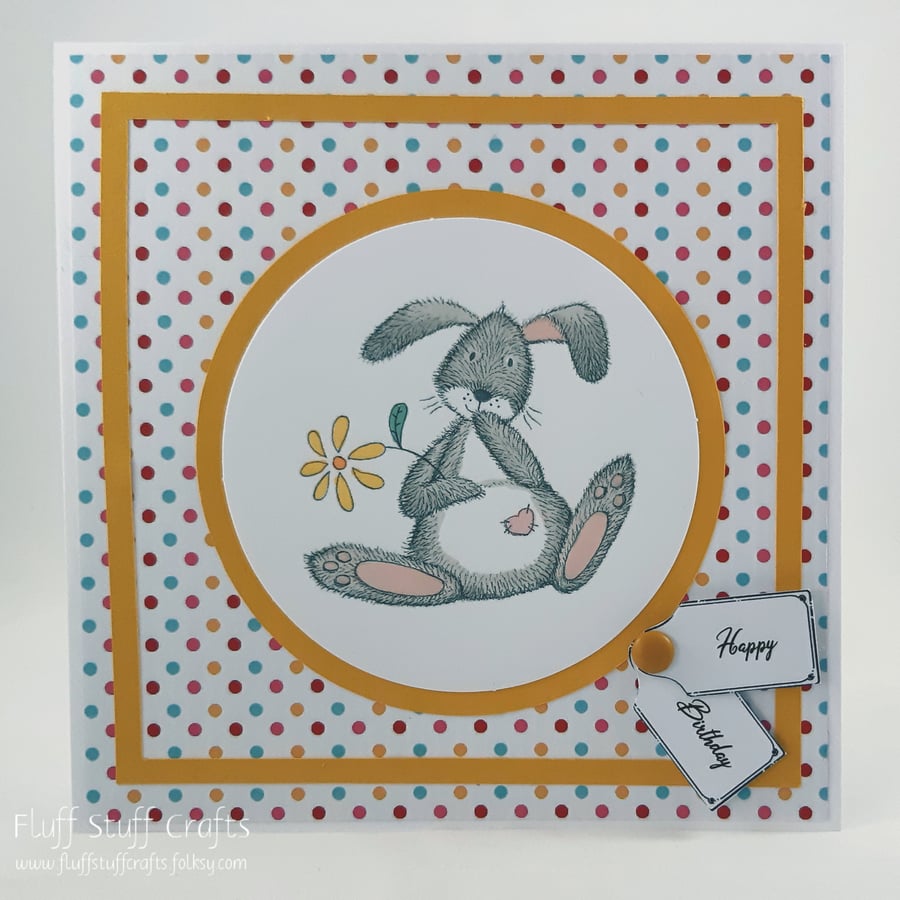 Handmade birthday card - bunny with flower