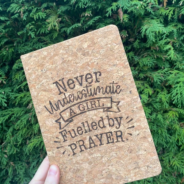 Never Underestimate a Girl Powered by Prayer Notebook Lined A5 book Faith Notebo