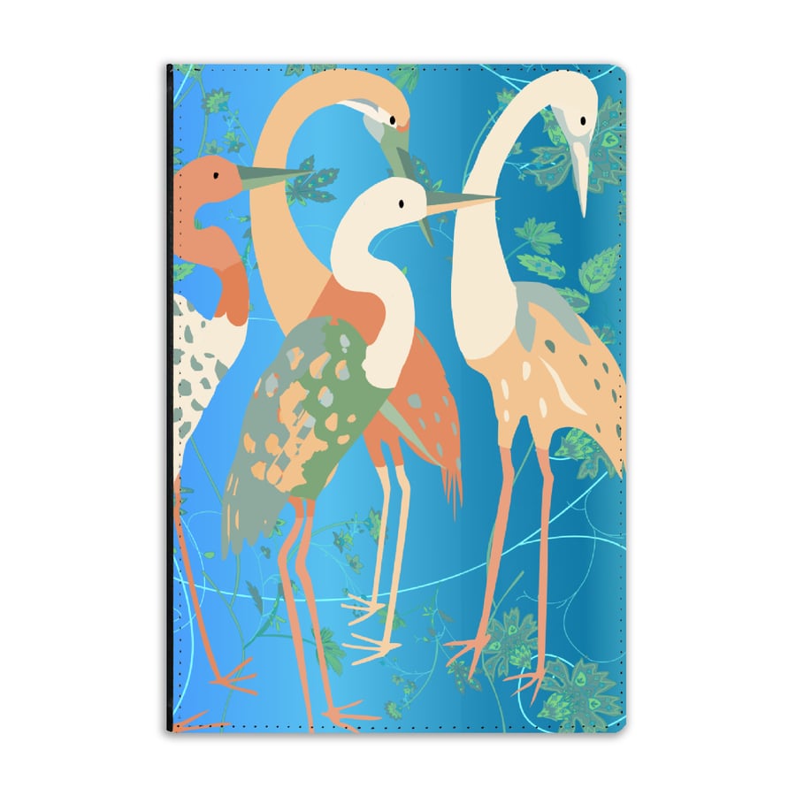 1 REFILLABLE FAUX LEATHER A5 JOURNAL Beautiful BLUE CRANE Cover & FREE Notebook