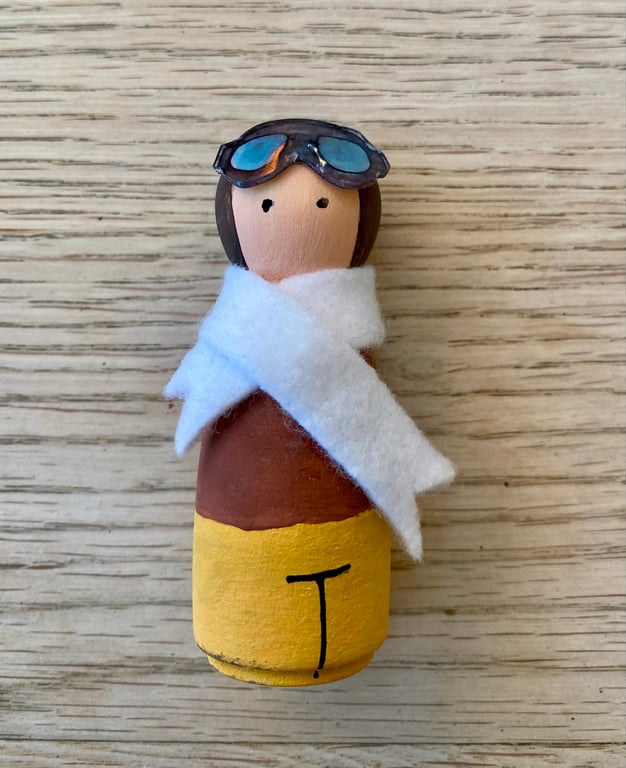 Amelia Earhart Handpainted Wooden Peg Doll - inspirational women