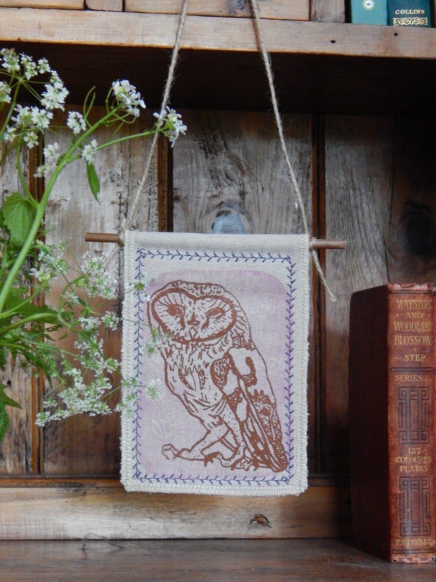 Barn Owl - Pink Screen Printed Hanger 