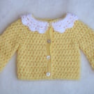 Baby Girl Cardigan with a Crochet Lace Collar - 0-6 Months - Yellow and White