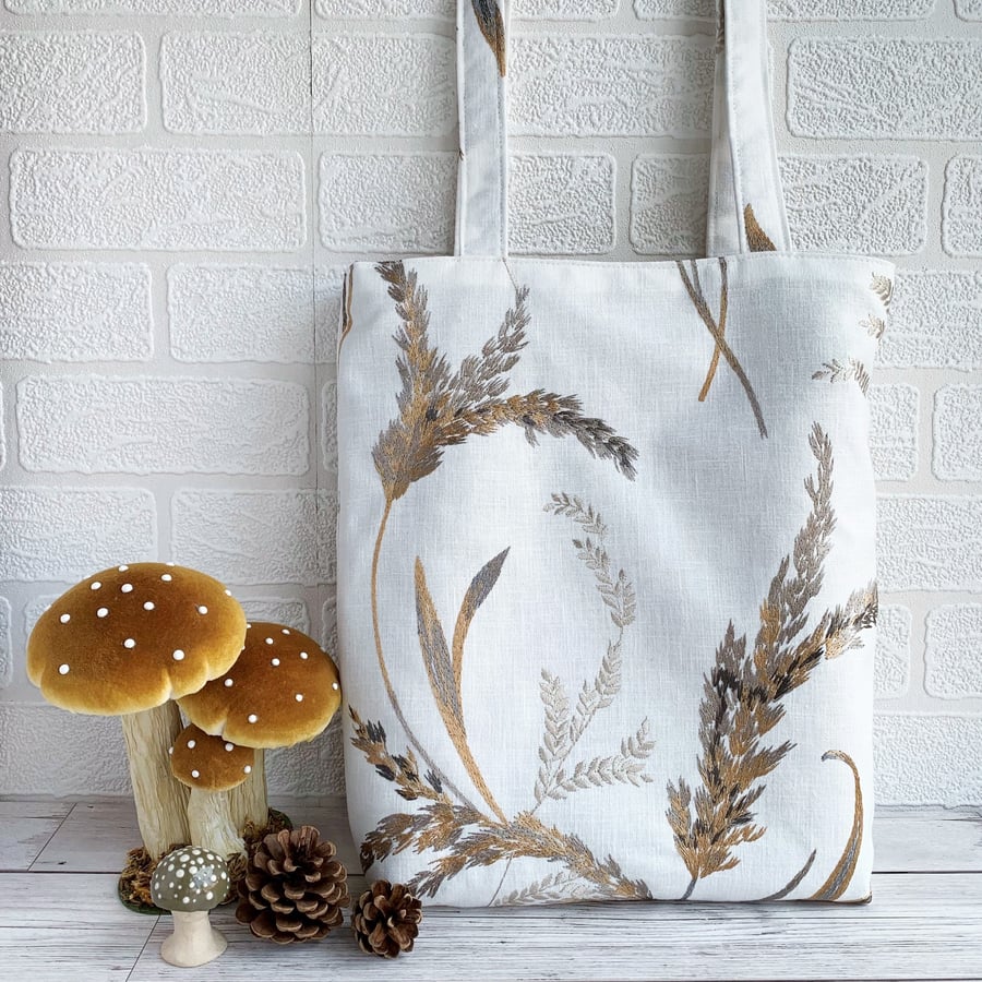 SOLD Tote Bag in Grasses Embroidered Pattern Fabric