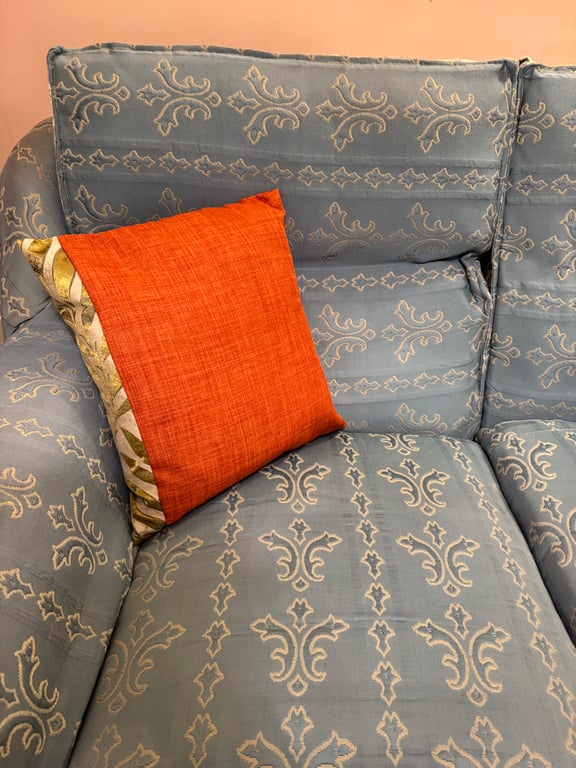 Handmade Rust Orange Cushion with Vintage Floral Backing 40x40cm