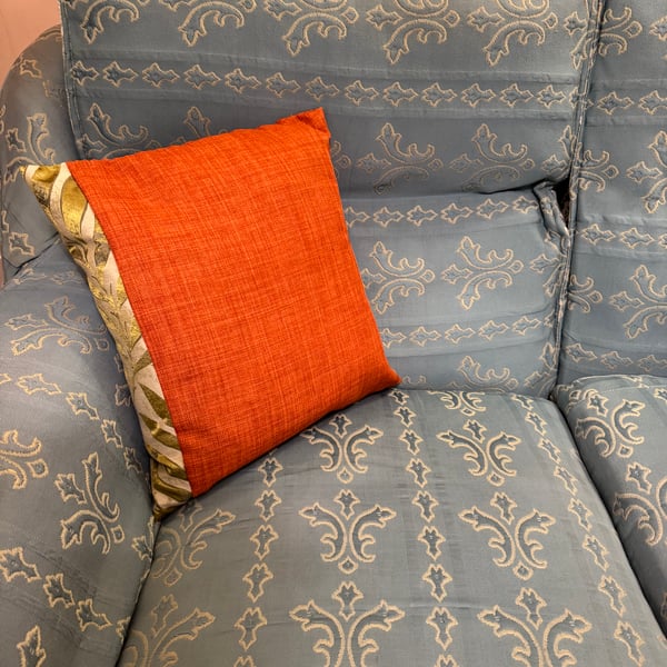Handmade Rust Orange Cushion with Vintage Floral Backing 40x40cm