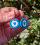 Hand-painted blue heart polymer clay and sterling silver hoop earrings  - Image 7