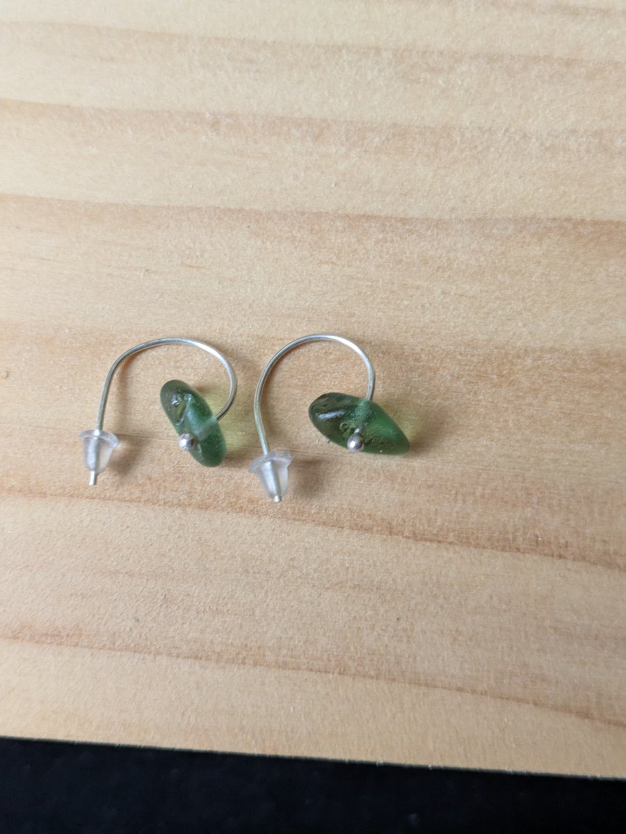 Seaglass and silver hoop earrings 
