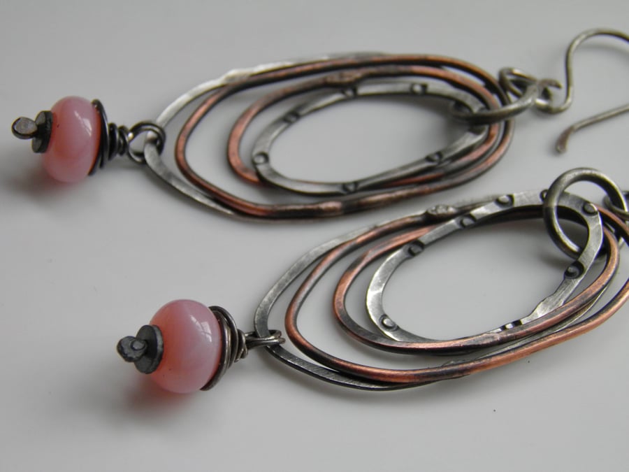 Pink Opal Earrings Sterling Silver & Copper
