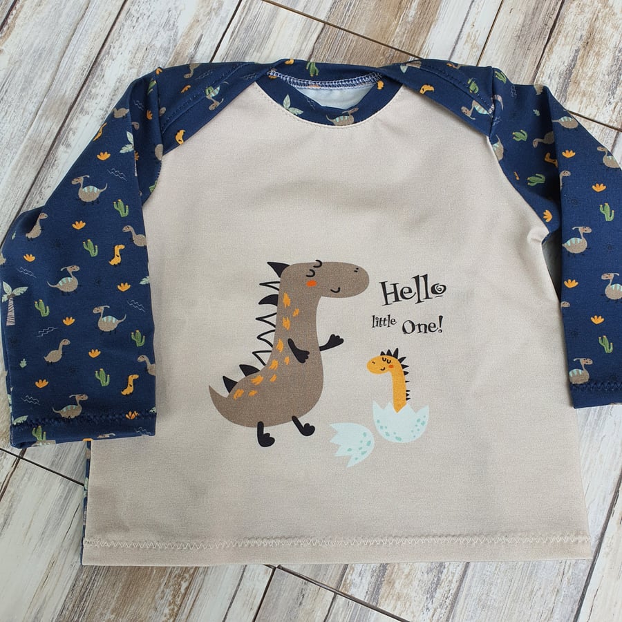0-3 months Dino panel Baby T-Shirt long sleeve cotton jersey
