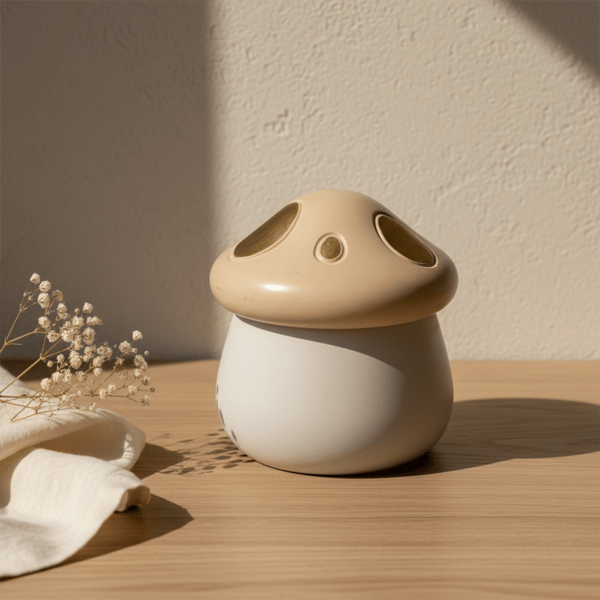 Mushroom Shaped Jewellery Box White Trinket Pot with Beige Lid and Gold Spots
