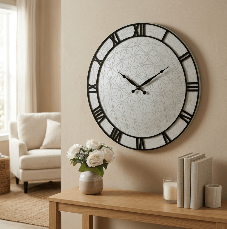 Wall Clock, Large Round Wall Clock, Geometric Design