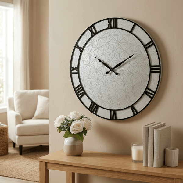 Wall Clock, Large Round Wall Clock, Geometric Design