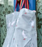 Small countryside duck tote bag - calm grey-blue outer and rainbow webbing - Image 3