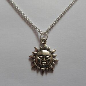 sun pendant necklace silver plated 18" curb chain silver charm