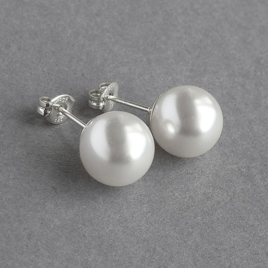10mm Chunky White Swarovski Pearl Studs - Large Stud Earrings - Bridal Jewellery
