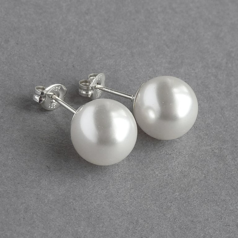10mm Chunky White Glass Pearl Studs - Large Stud Earrings - Bridal Jewellery