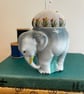 Elephant egg cup pincushion - embroidered linen with a little bee - Image 6
