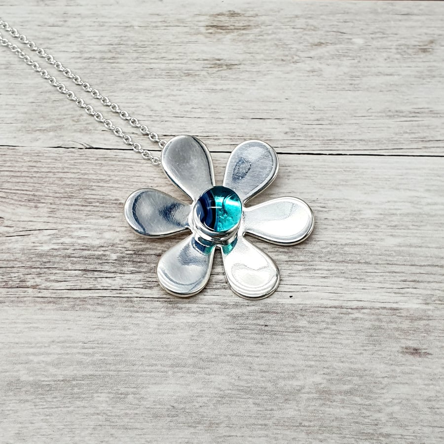 Daisy Pendant with Fused Glass Cabochon