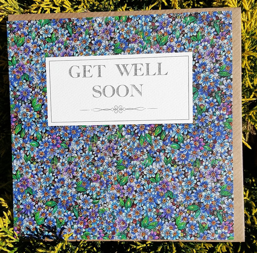 Get well soon floral doodle card