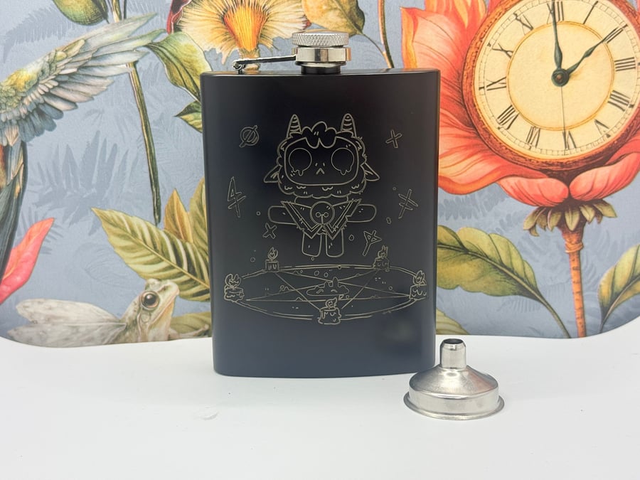 Cult of the Lamb Laser Etched 8oz Hip Flask
