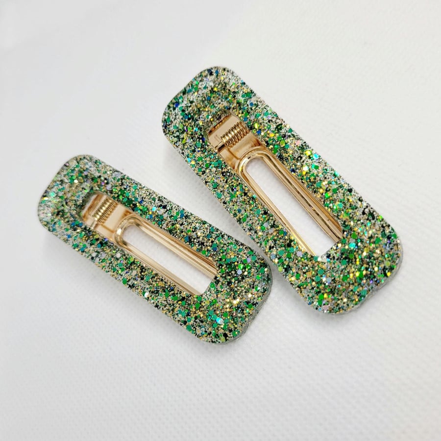 Green and Gold Chunky Hairclips 