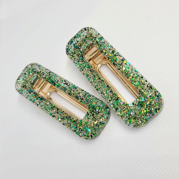 Green and Gold Chunky Hairclips 