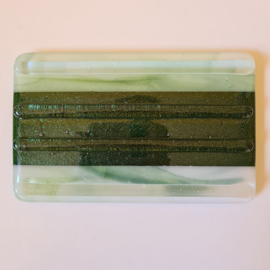 Image of Large green fused glass soap dish