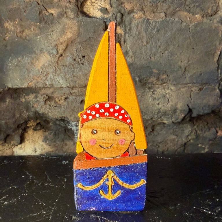 Handmade Wooden Sailboat Character - Sailing Sally Nautical Ornament