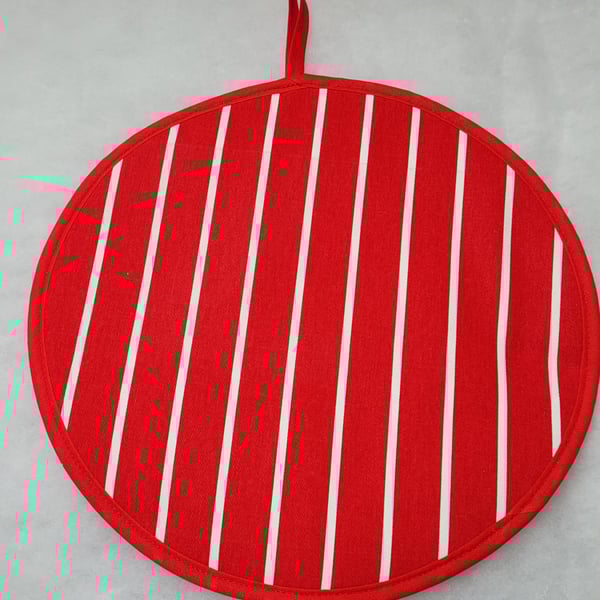 Aga pads hob covers. Red butchers stripe design. Made in England