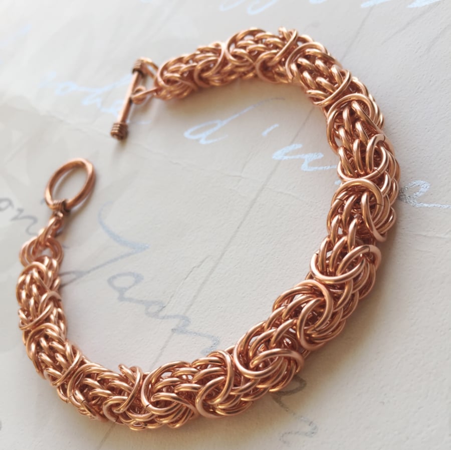 Heavy Copper Bracelet for Men, Tryzantine Chainmail, Statement Bracelet, 