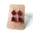 Dark Cherry Red Beaded Drop Earrings