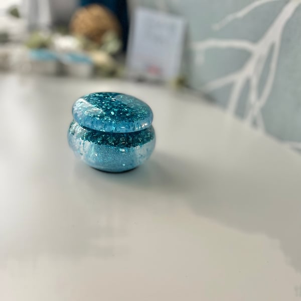 Turquoise Sparkly Glittery Trinket Pot with Lid  ONE ONLY